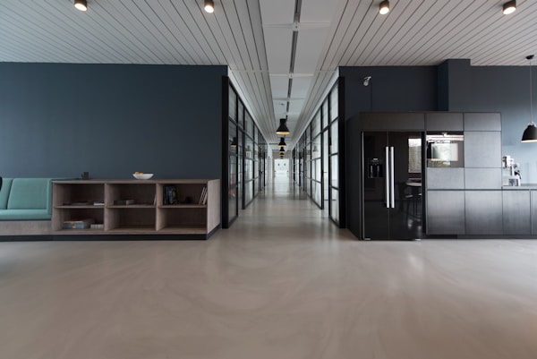 Modern collaboration corporate office workspace